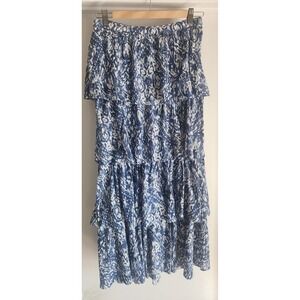 Abercrombie & Fitch Blue White‎ Tiered Ruffle Maxi Skirt Womens Size SP